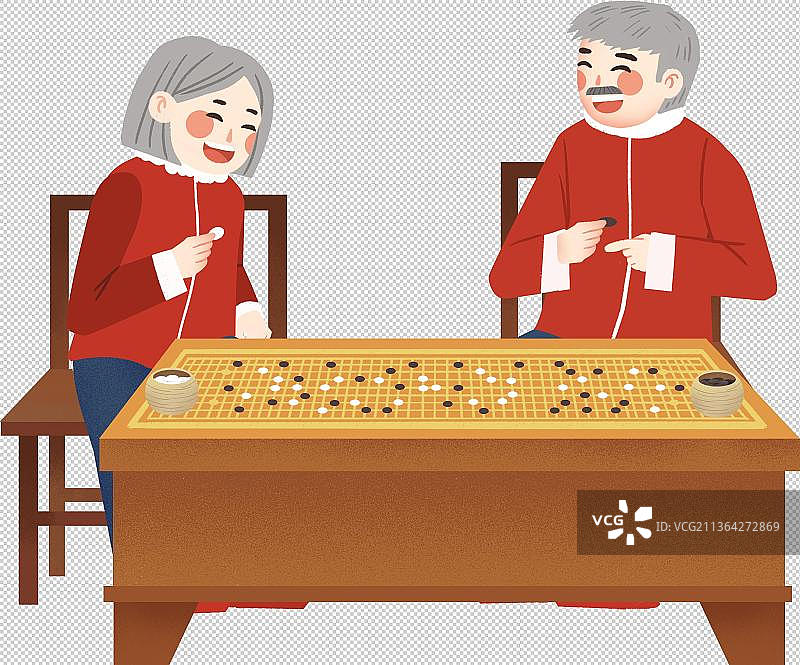 虎年春节年俗大年初六陪陪爸妈孝敬老人一起下围棋图片素材