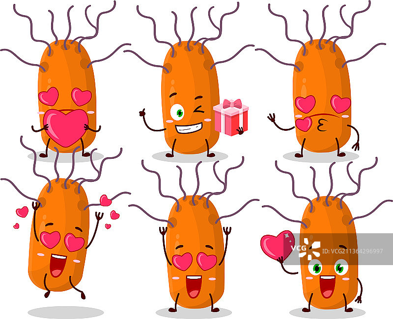 可爱的杜维纳冠状病毒卡通形象，带有爱心图片素材