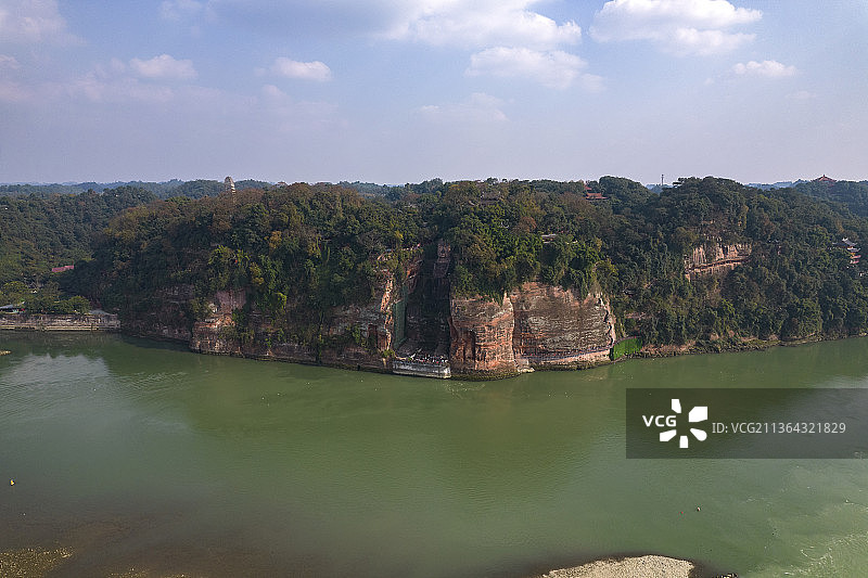 航拍四川省乐山市乐山大佛景区图片素材