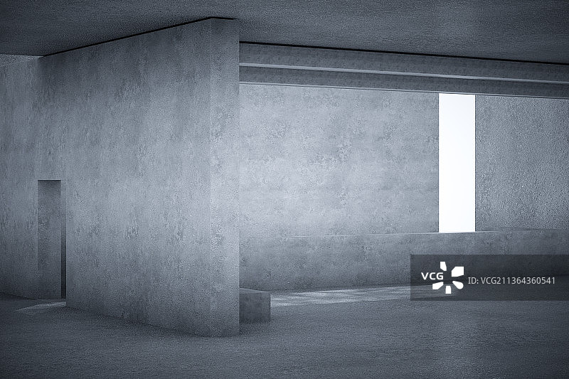 设有空长方体展台的空间 3D渲染图片素材