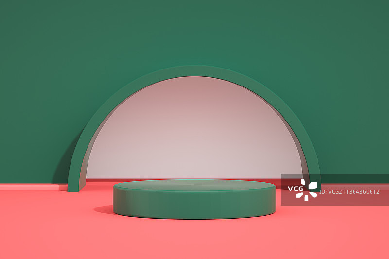 设有空圆形展台的空间 3D渲染图片素材