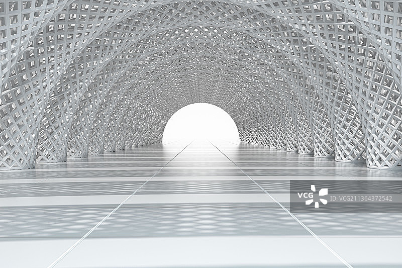 顶部造型奇特的半圆形的悠长隧道 3D渲染图片素材