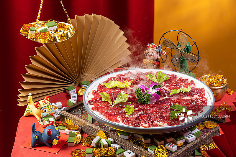 国潮 潮汕牛肉 粤菜 财富 金钱 美食图片素材