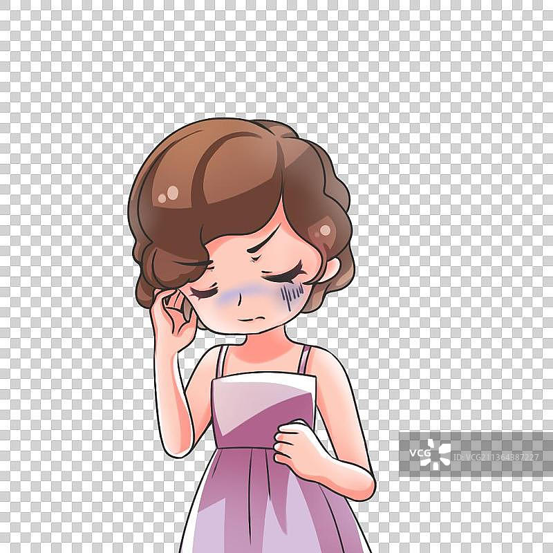 女性扶着额头感到不适，疾病人物卡通素材图片素材