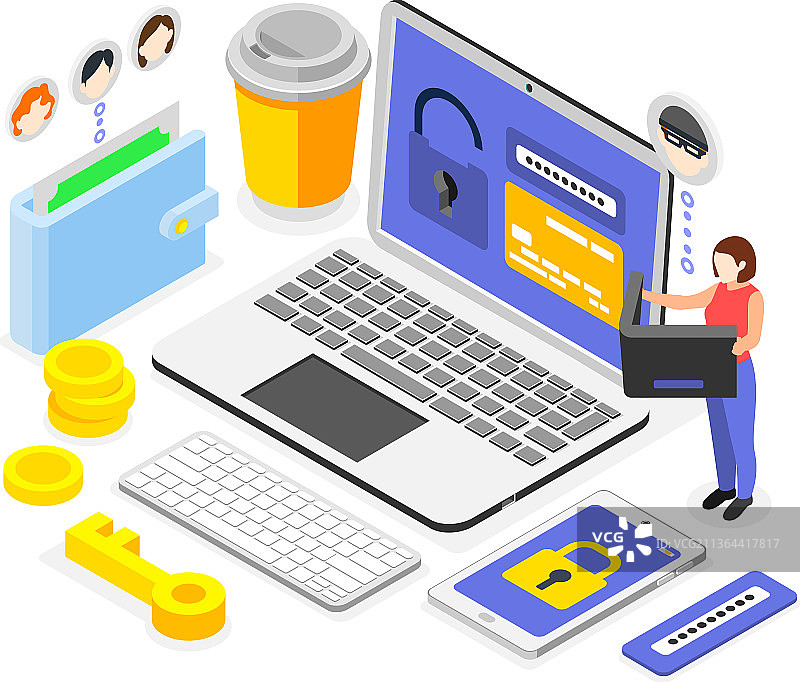 笔记本电脑钱包诈骗图片素材