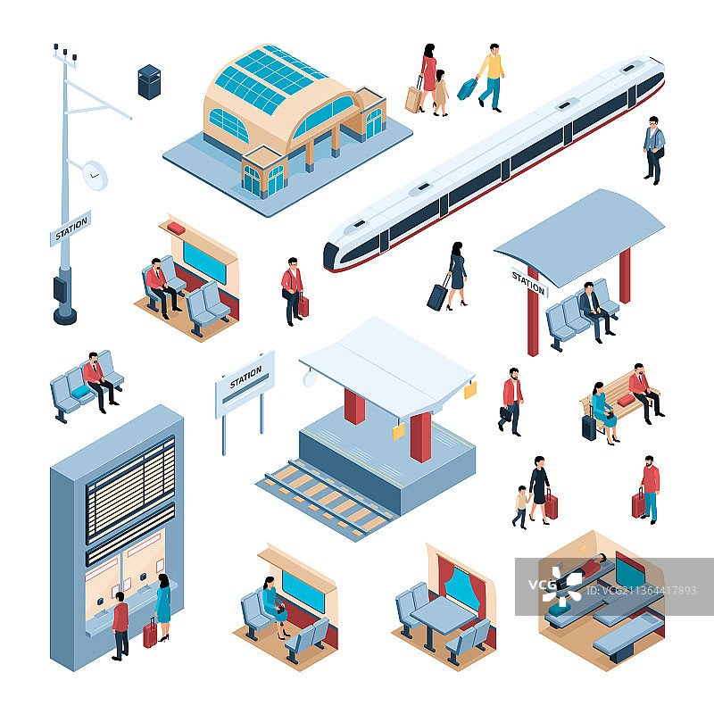 铁路2.5D等距图标集图片素材