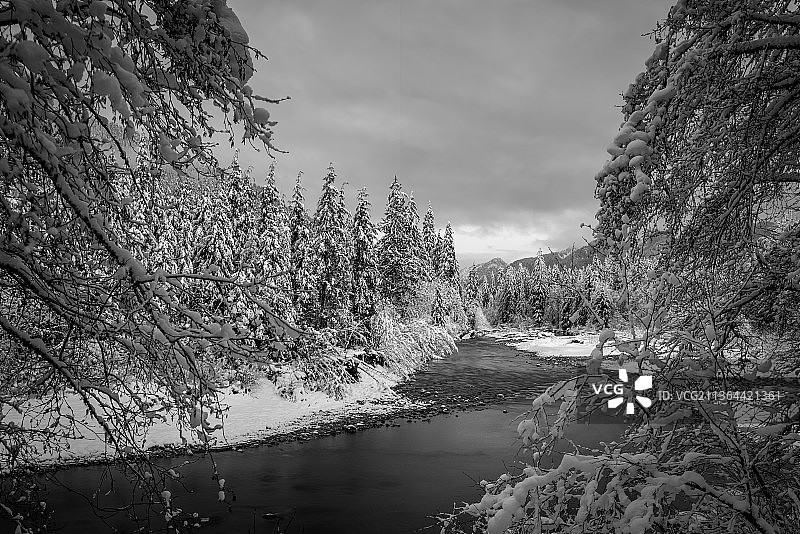 斯诺霍米什县斯蒂拉瓜米什河冬季风光图片素材