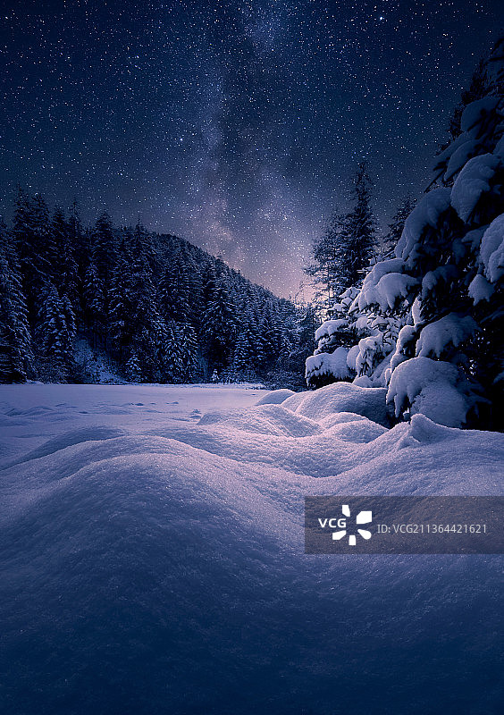 斯洛伐克冬季夜景：白雪覆盖的景观图片素材