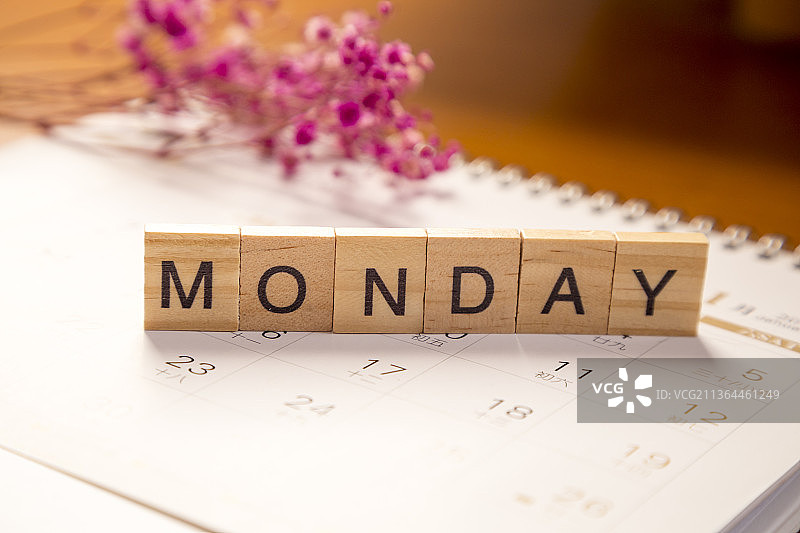 用木质积木砌成的字母单词星期一图片素材