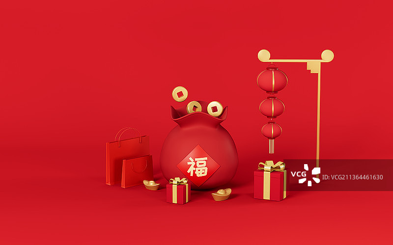 创意新年福袋3D渲染图片素材