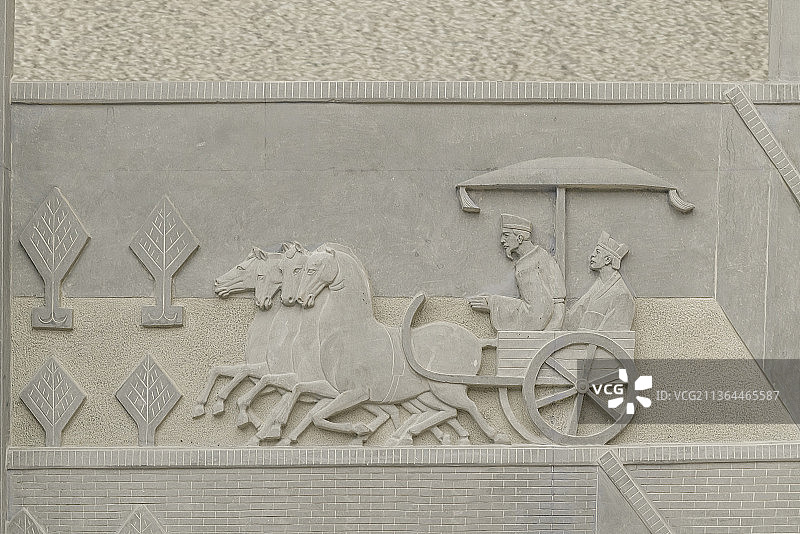 仿汉代画像砖雕塑，春游图片素材