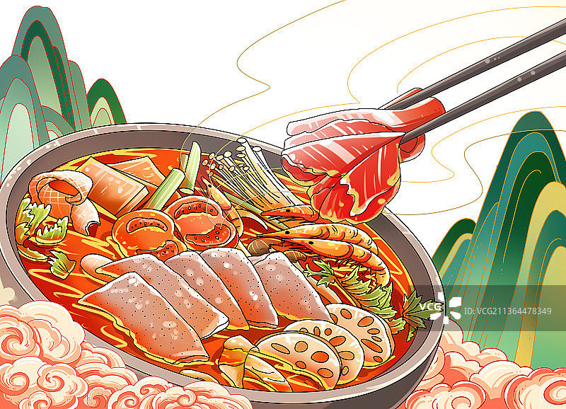 重庆火锅毛血旺海报插画图片素材