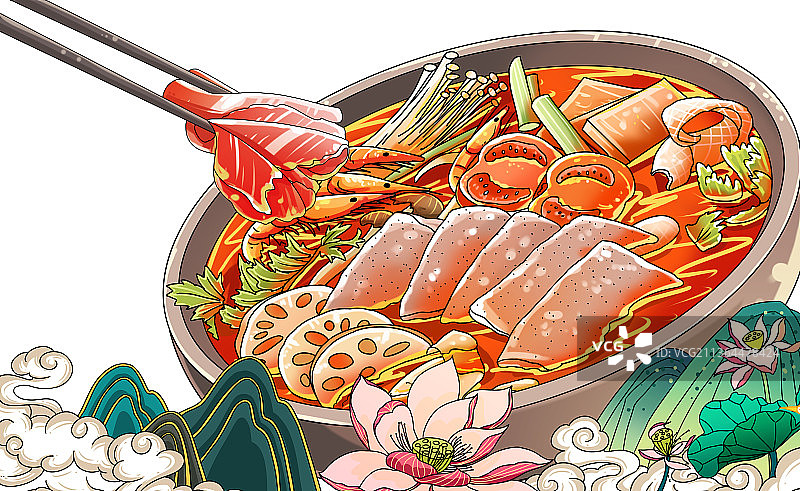 国潮风毛血旺重庆火锅海报插画图片素材