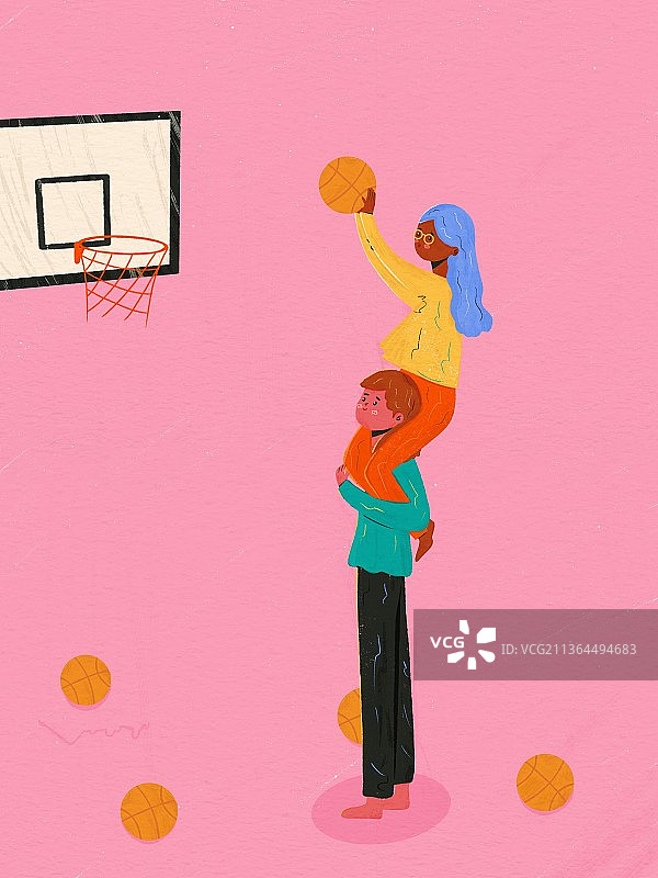 情人节情侣幸福约会室外打篮球运动甜蜜场景插画图片素材