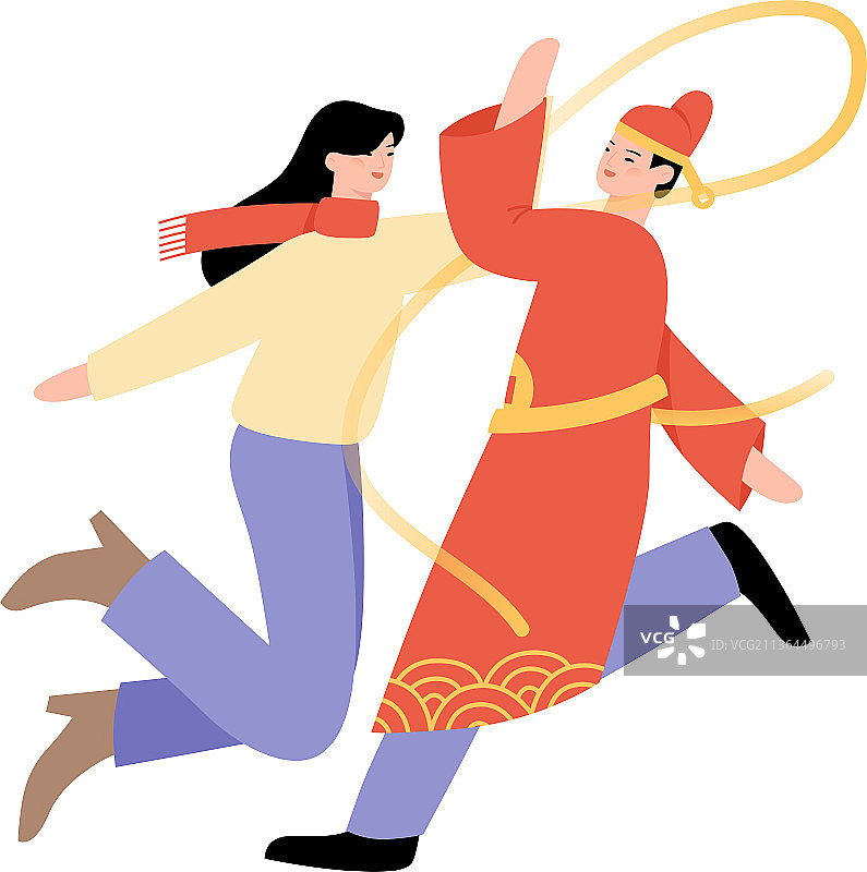 年俗大年初五女生和财神击掌图片素材