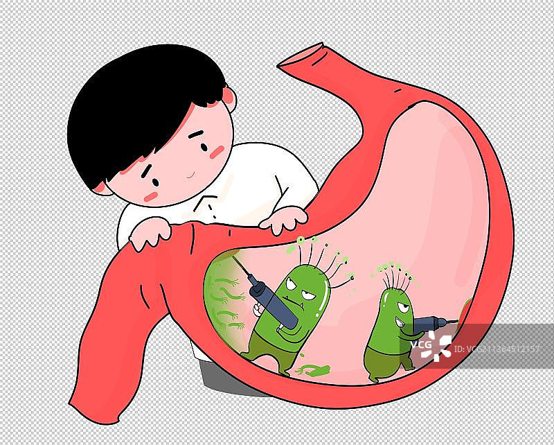 卡通漫画设计插画元素幽门螺旋杆菌引起胃癌图片素材