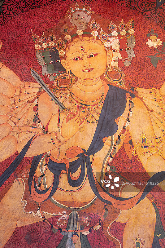 中国西藏日喀则江孜县白居寺白居塔的壁画，600多年历史。图片素材