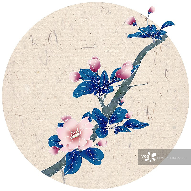 手绘唯美海棠插画图片素材