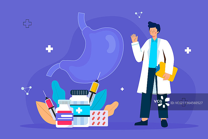 医生治疗胃部疾病矢量插画图片素材