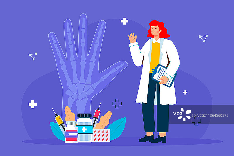 医生治疗手部相关疾病矢量插画图片素材