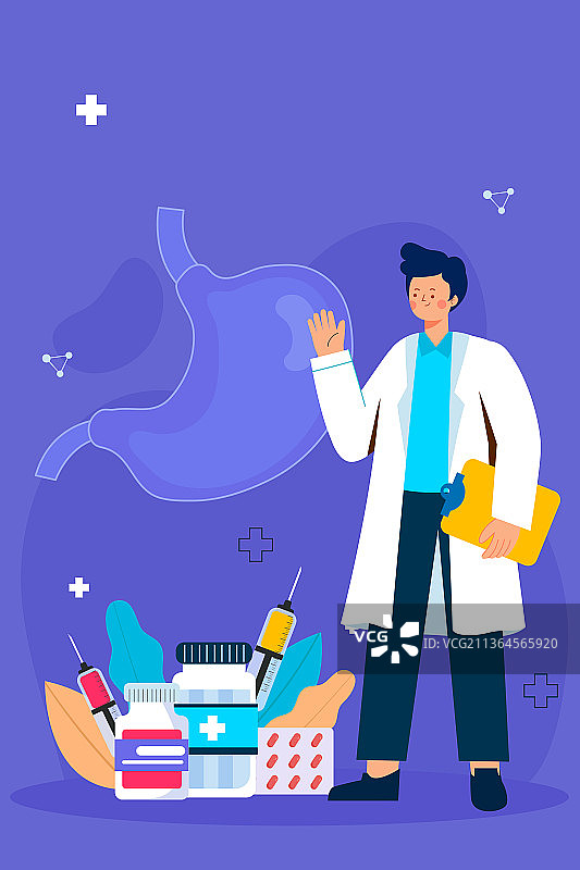 医生治疗胃部疾病矢量插画图片素材