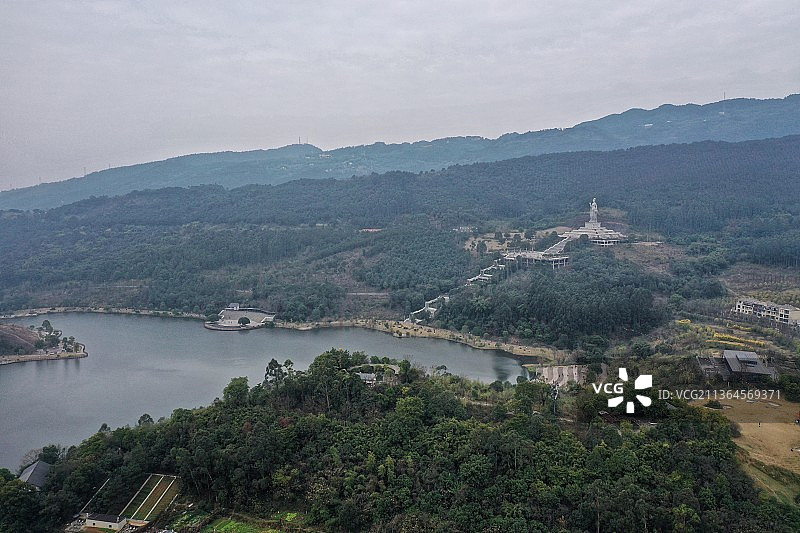 永川神女湖公园航拍图片素材