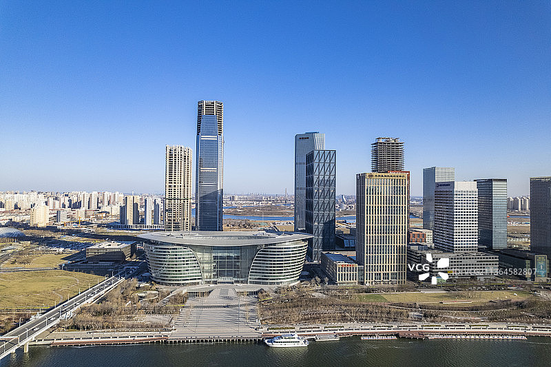 天津滨海新区于家堡商业区航拍图片素材