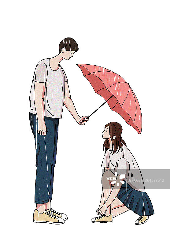 雨天男生给女生撑伞-情侣图片素材