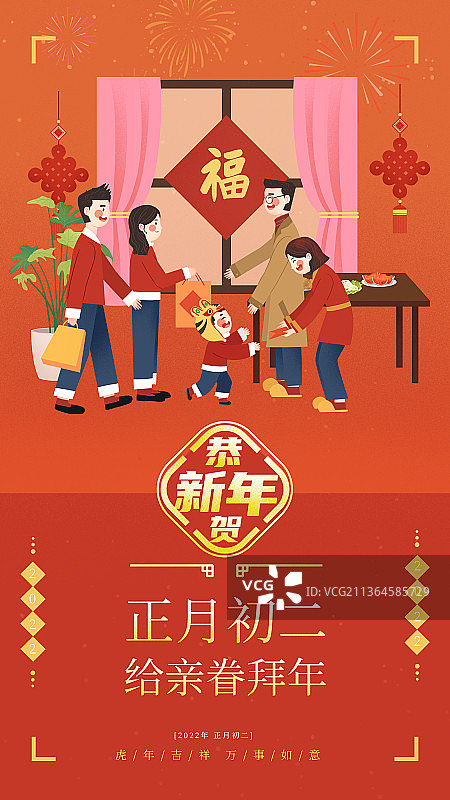 春节年俗大年初二去亲戚家拜年海报图片素材