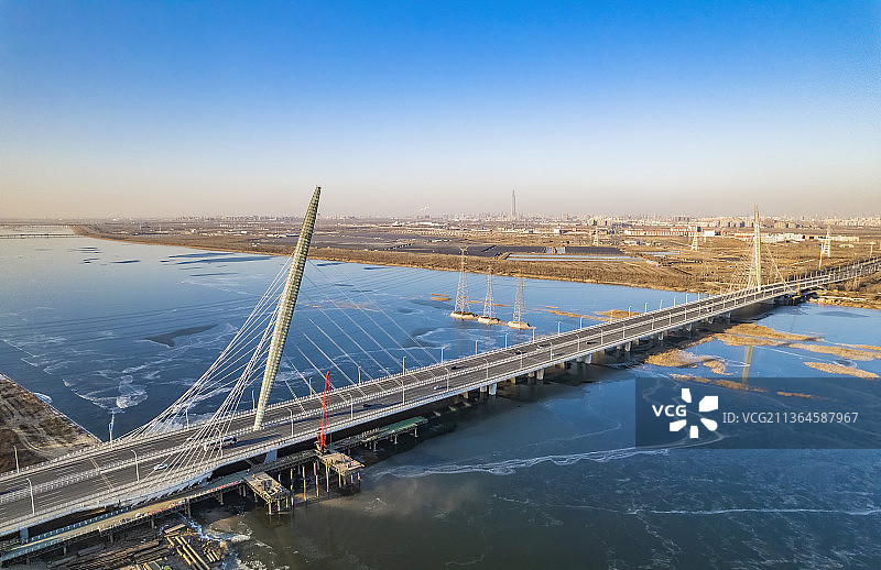 天津团泊新桥航拍风光图片素材