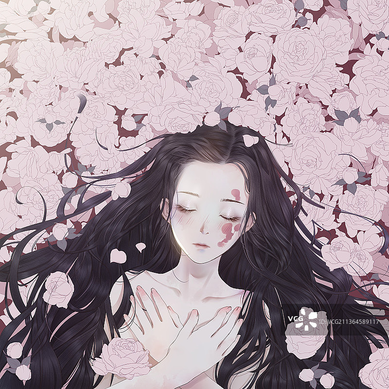 花中少女图片素材