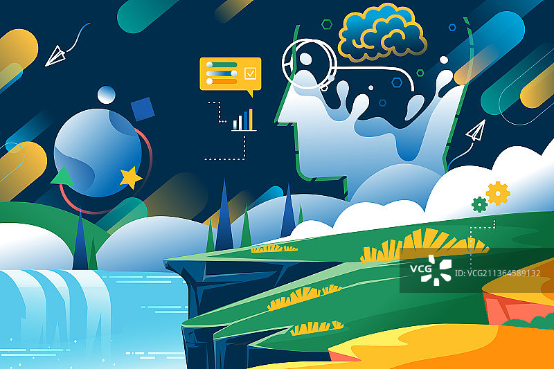 卡通出游旅行运输科技商务全球经济数据可视化思维渐变矢量插画图片素材