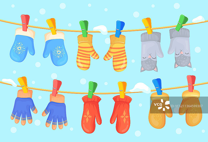 卡通冬季羊毛连指手套图片素材