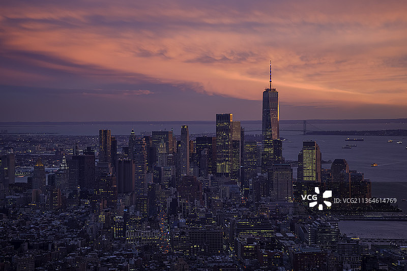 日落下的曼哈顿金融区图片素材