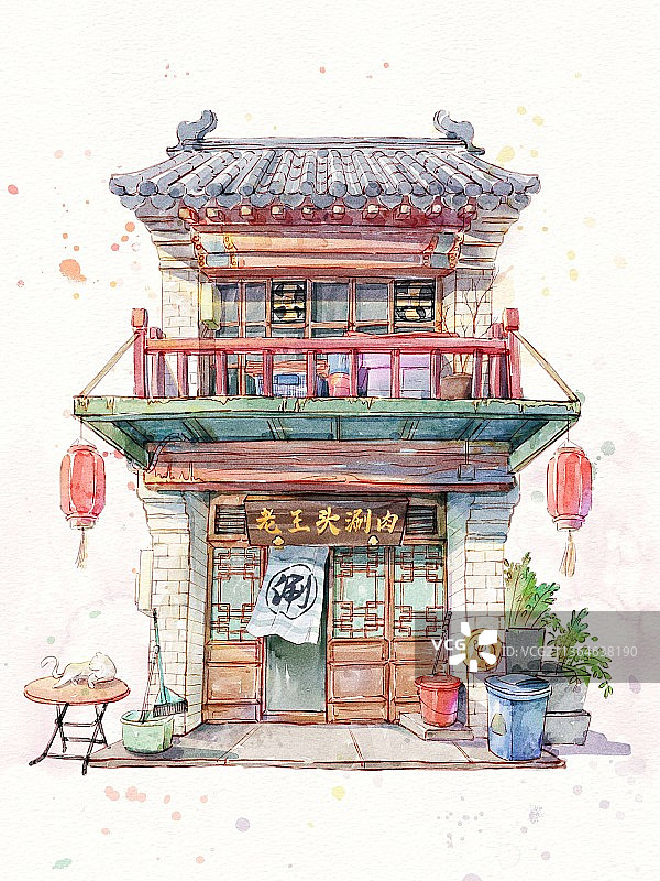 水彩小店铺图片素材