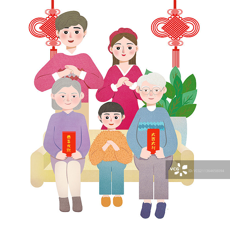 全家福 过年图 拜年 新年好 红包 中国结图片素材