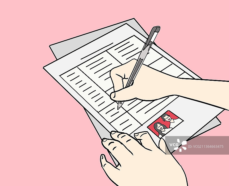 民政领证签字按手印情侣结婚图片素材