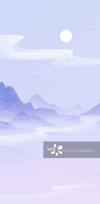 新中式水墨山水风景插画图片素材