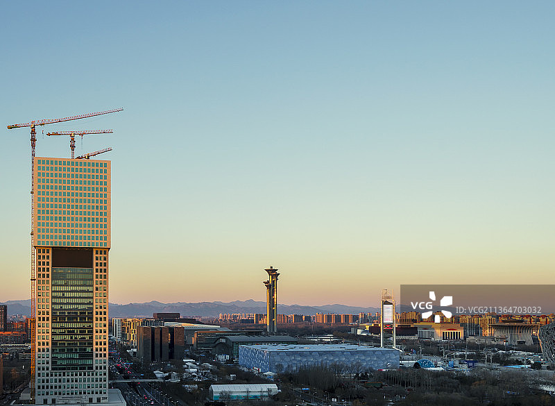 高角度拍摄北京水立方奥运场馆图片素材