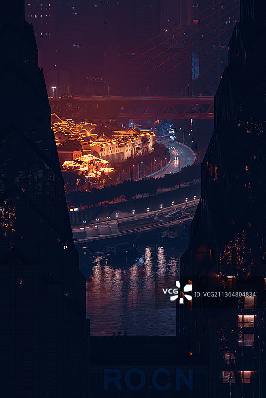 赛博朋克重庆城市夜景图片素材