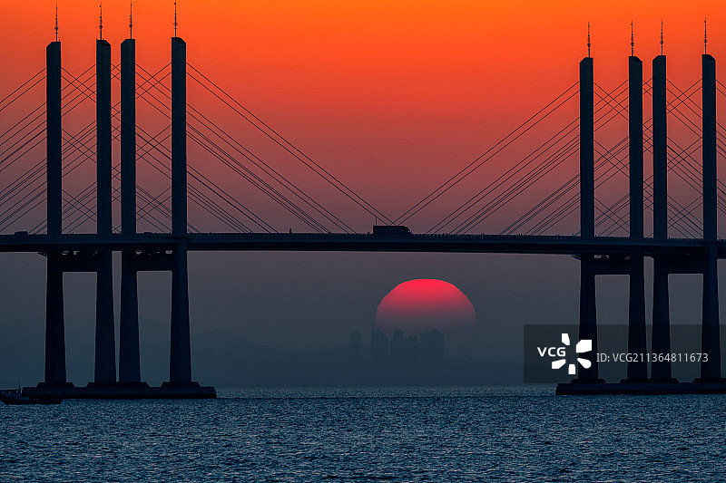 胶州湾落日图片素材