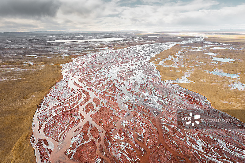 楚玛尔河，航拍，辫状水系，水网，河流，三江源国家公园，长江源，长江，江河，水系，可可西里，青藏高原图片素材