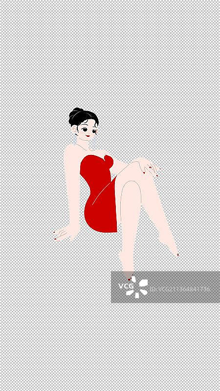 坐姿性感女孩插画元素图片素材