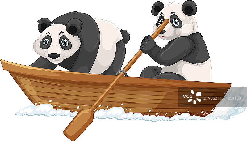 卡通风格的木船上的熊猫图片素材