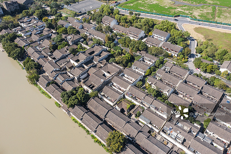杭州塘栖古镇白昼风光航拍图片素材