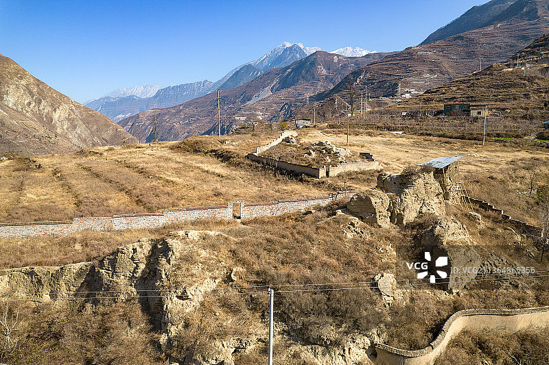 航拍四川省阿坝州汶川县姜维城遗址图片素材