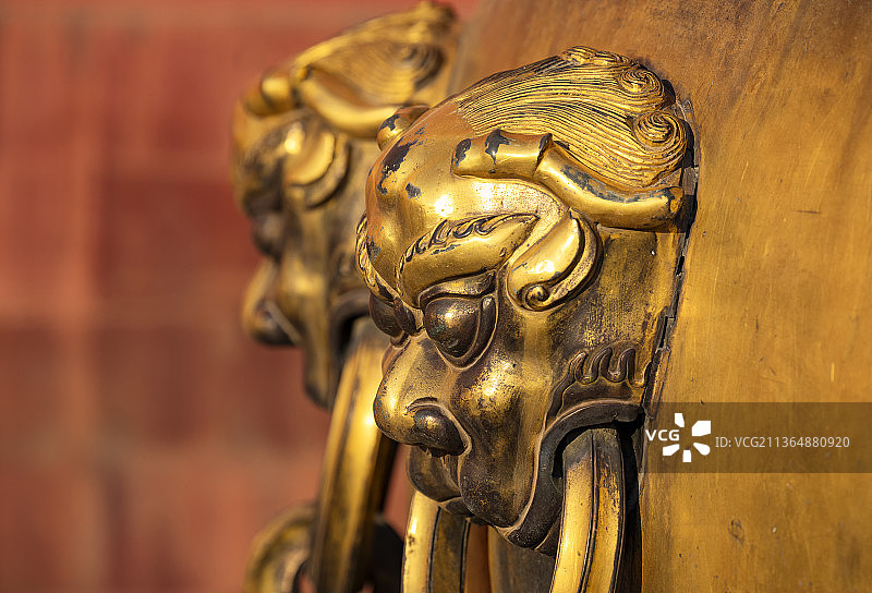 故宫，兽首，雕刻，中国文化，中国元素，国潮，鎏金，华丽，富丽堂皇，钮图片素材