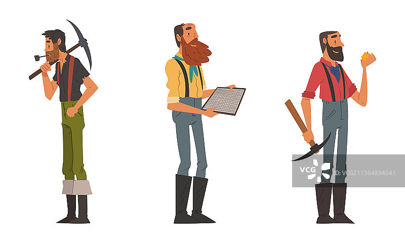 留着胡子的男性探矿者角色金矿开采图片素材