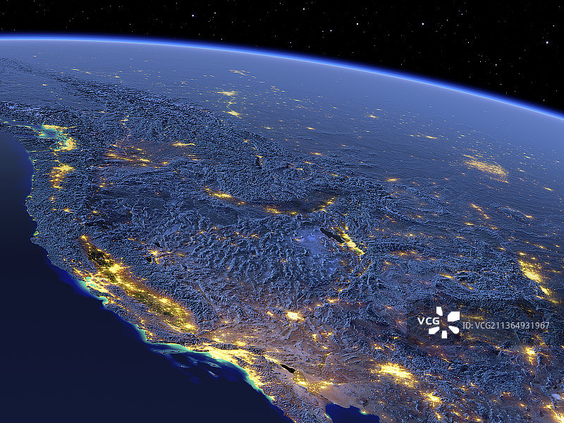 美国西海岸夜景灯光地形图图片素材