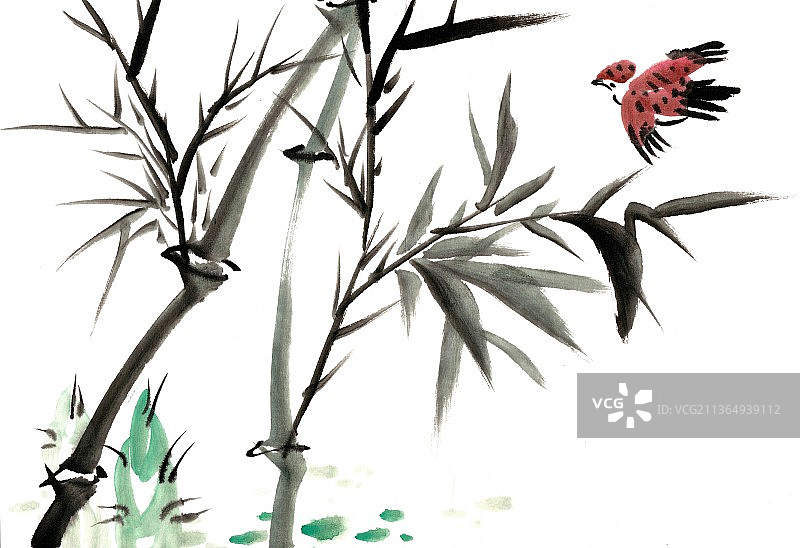 飞鸟与竹子图片素材